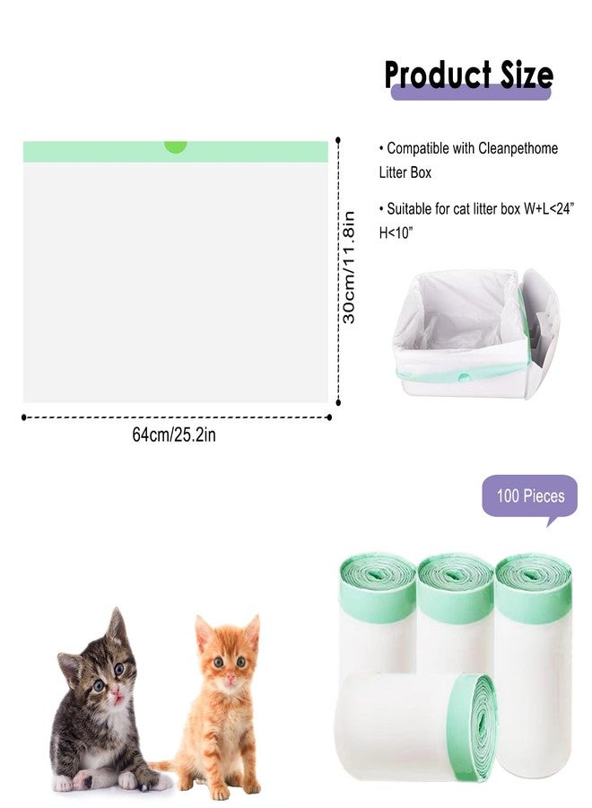 Mooydee 100 Count Self Cleaning Cat Litter Box Liner Bags Compatible with Automatic Cat Litter Box, Thick Heavy Duty Drawstring Replacement Waste Drawer Liners-25.2" x 11.8" - Image 2