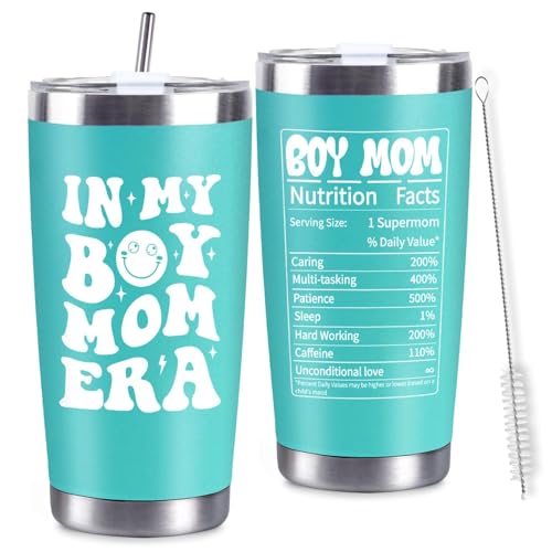 CUPLOOV Boy Mom Gifts for New Moms, In My Boy Mom Era 20 Oz Blue Stainless Steel Tumbler Set, Mothers Day Gifts for Pregnant Women Mama, Expecting Moms to Be, First Time Mother, Wife, Sister Christmas Gift - Image 1