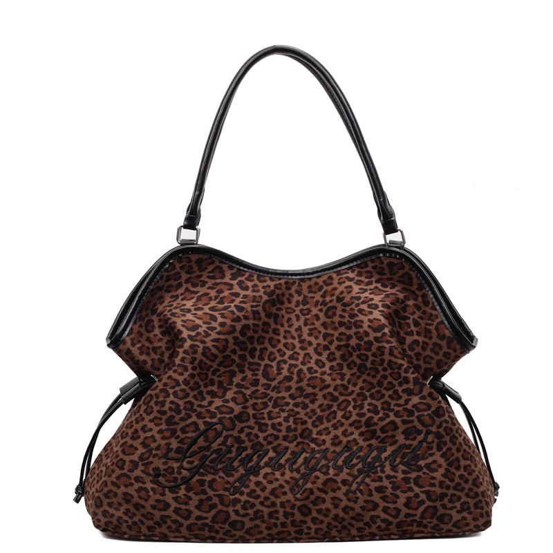 Women's Leopard Print Suede Large Capacity Shoulder Tote Bag - Image 5