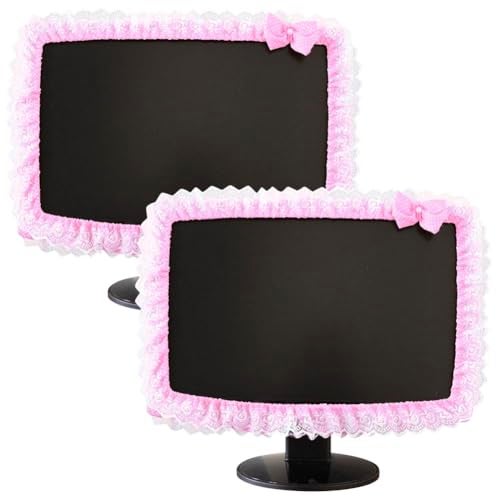 ZUYYON 2 Pcs 23''-26'' Lovely Computer Monitor Cover with Bow-Knot Cute Elastic Monitor Dust Cover Protector Monitor Accessories Laptop TV LCD Screen Monitor Decor(Pink) - Image 1