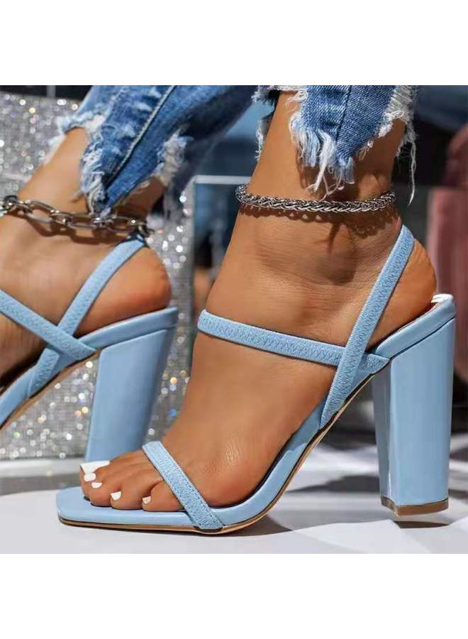 Women's European And American Fashion Thick-heeled Sandals With Solid Color Simple Roman Sandals