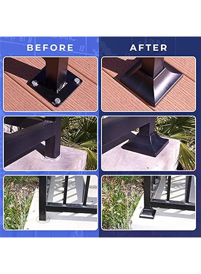 Arabest Deck Post Base Cover – Durable, Snap-Together Shoe Base Instantly Transforms Hand & Stair Rail Feet – Porch, Stair & Deck Base Brackets Covers – UV-Resistant ABS Plastic (Black) - Image 3