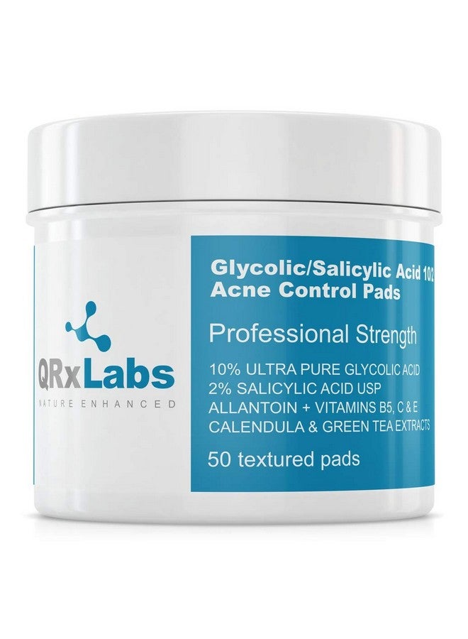 QRxLabs Glycolic/Salicylic Acid 10/2 Acne Control Pads With 10% Ultra Pure Glycolic + 2% Salicylic Acid Allantoin Vitamins B5 C & E Calendula Green Tea Most Effective Treatment Clear Skin - Image 1