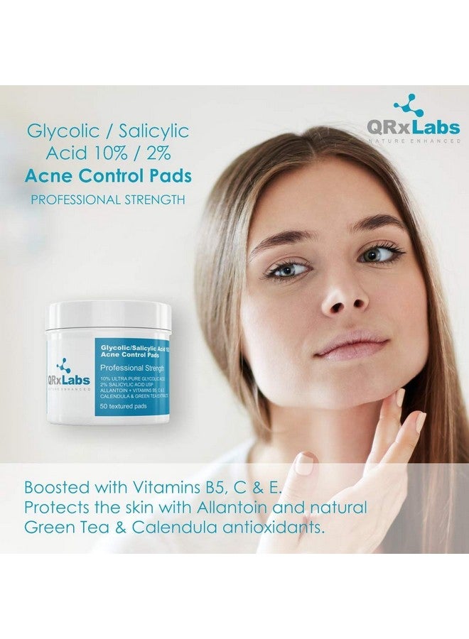 QRxLabs Glycolic/Salicylic Acid 10/2 Acne Control Pads With 10% Ultra Pure Glycolic + 2% Salicylic Acid Allantoin Vitamins B5 C & E Calendula Green Tea Most Effective Treatment Clear Skin - Image 4