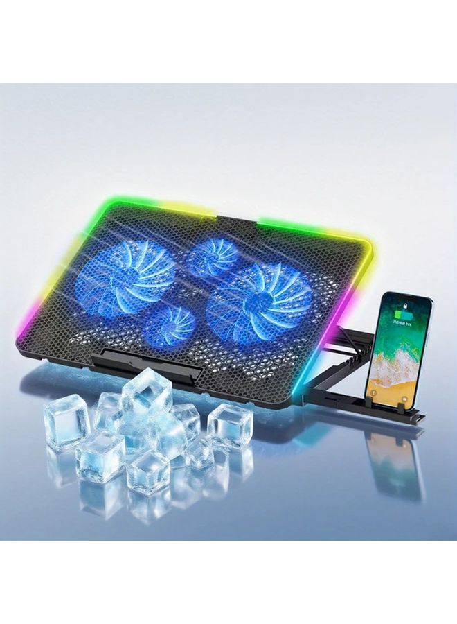 Gaming Laptop Cooling Pad With 4 Fans 7 Adjustable Heights And 10 Lighting Effects Detachable Phone Holder Computer Stand Laptop Cooler Accessory In Black - Image 5