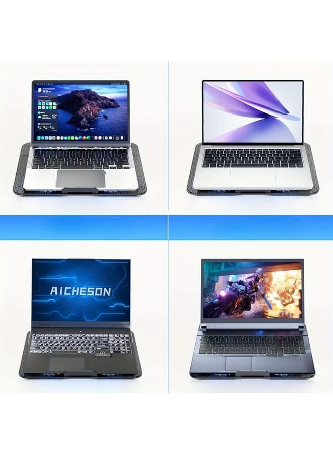 Gaming Laptop Cooling Pad With 4 Fans 7 Adjustable Heights And 10 Lighting Effects Detachable Phone Holder Computer Stand Laptop Cooler Accessory In Black - Image 2