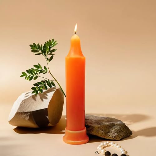 AURA DECOR AuraDecor Big Size Stick Candle || Paraffin Wax, Smokeless, Dripless || Candles for Decoration, Lighting, Home Decor || Pillar Candle || Burn Upto 60 Hour (Pack of 1, Orange) - Image 1