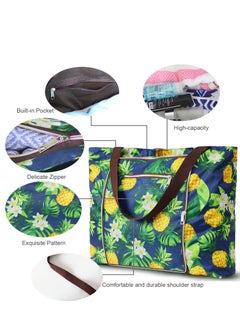 Excefore Beach Bags for Women, Women canvas Tote Bag, Canvas Bag with Zipper for Beach Travel Pool Shopping  - Image 2