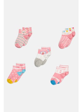 XOXO Kids Girl 5 Pairs Stripe Non Terry Quarter Socks, Multicolor  - Image 1