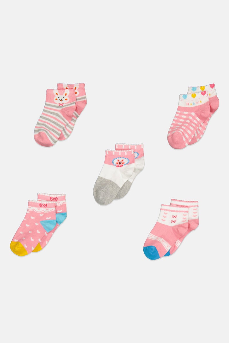 XOXO Kids Girl 5 Pairs Stripe Non Terry Quarter Socks, Multicolor - Image 1