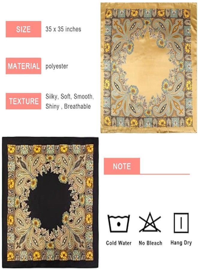 تاب كولكشنز مجموعة تاب، عبوتان، 35 بوصة، أوشحة رأس ورقبة مربعة كبيرة من الساتان الحريري، أغطية شعر للنوم للنساء - نقش بيزلي 3 / أسود وذهبي - Image 2