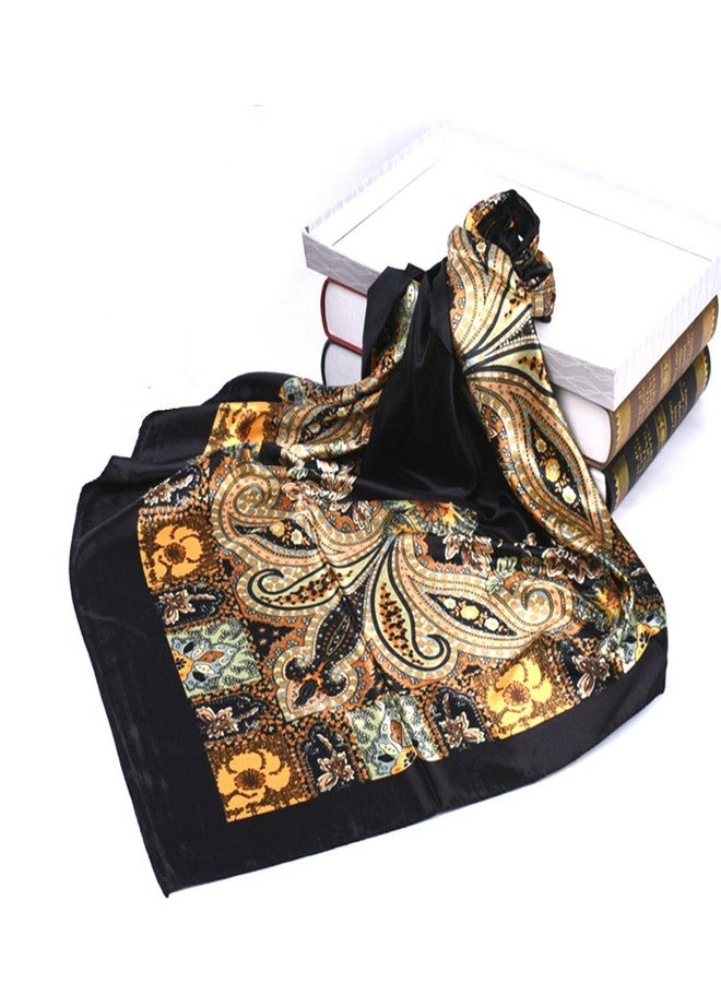 تاب كولكشنز مجموعة تاب، عبوتان، 35 بوصة، أوشحة رأس ورقبة مربعة كبيرة من الساتان الحريري، أغطية شعر للنوم للنساء - نقش بيزلي 3 / أسود وذهبي - Image 3