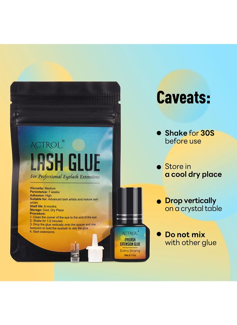 Eyelash Extension Adhesive Extra Strong 0.5 - 1 sec Drying Sensitive Eyelash Extensions 7 Weeks Hold Strong Definition Black Lash Glue  Eyelash Adhesive for Eyelash Extensions Professional Use Only - 5ml