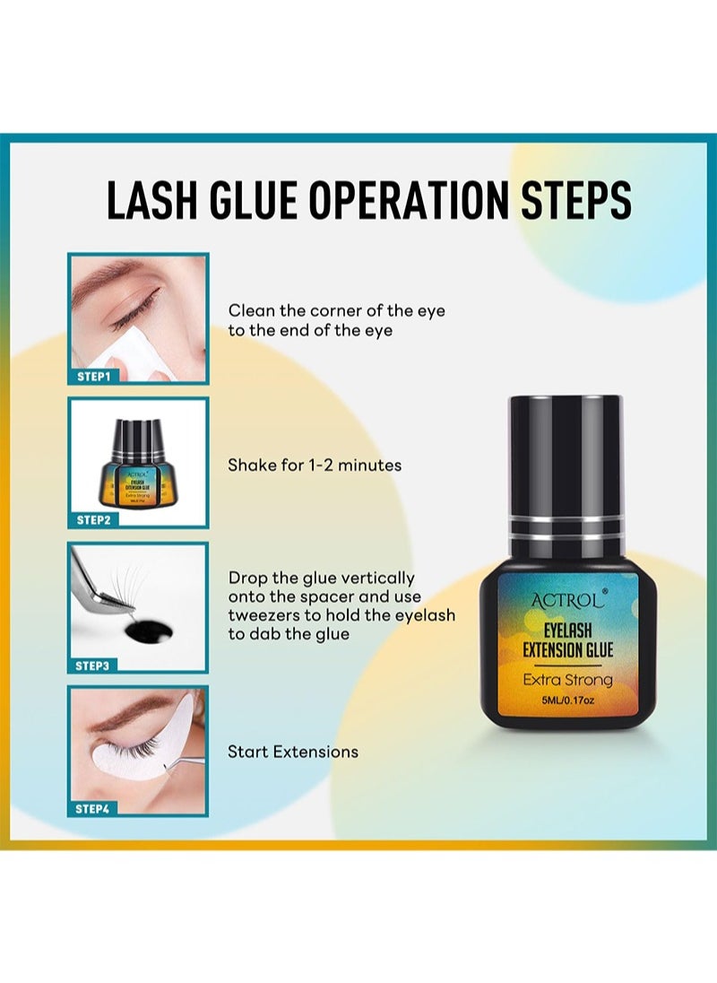 Eyelash Extension Adhesive Extra Strong 0.5 - 1 sec Drying Sensitive Eyelash Extensions 7 Weeks Hold Strong Definition Black Lash Glue  Eyelash Adhesive for Eyelash Extensions Professional Use Only - 5ml