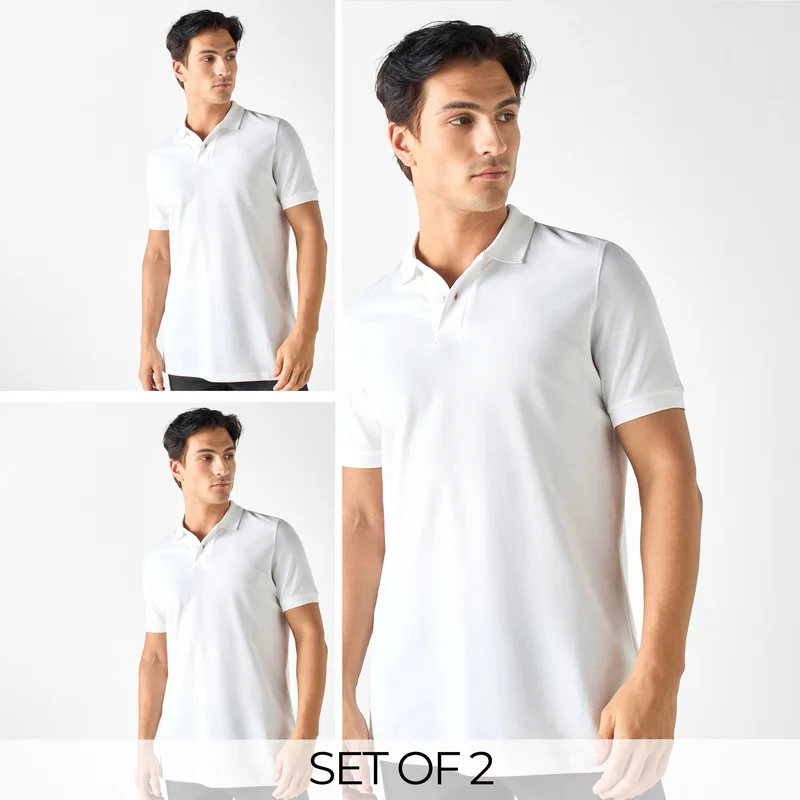 سبلاش فيڤ Set of 2 - Textured Polo T-shirt with Short Sleeves and Button Closure