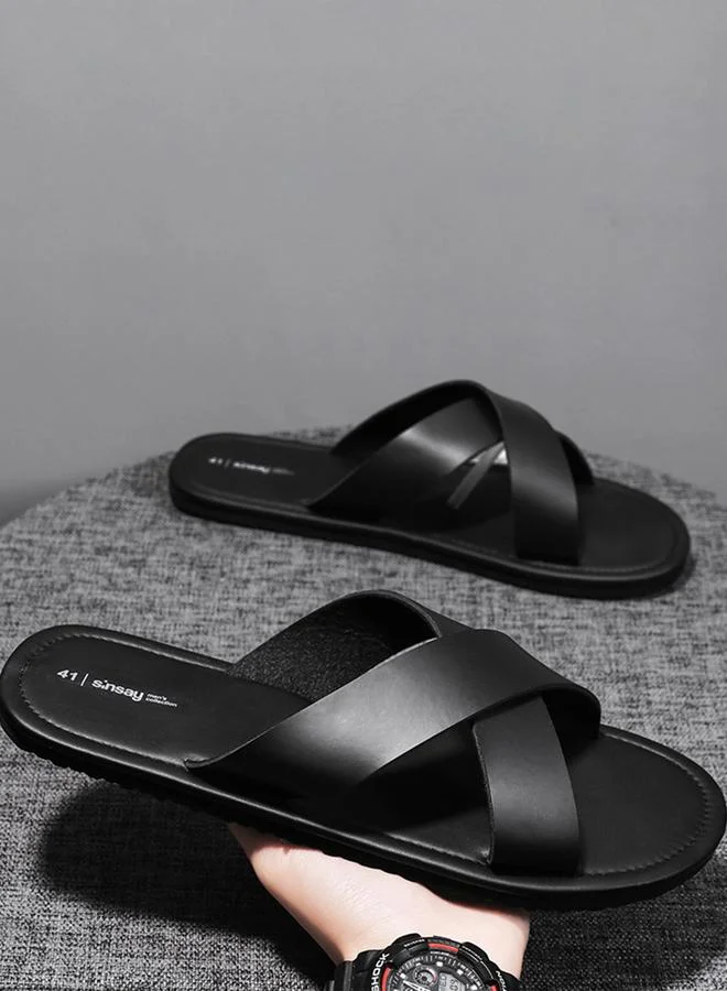 Take Two Men Black Cross-Strap Flip-Flops