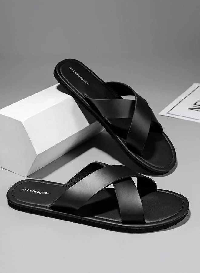 Take Two Men Black Cross-Strap Flip-Flops