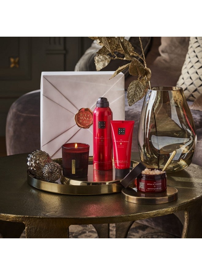 ريتوالز مجموعة هدايا ريتوالز لإعادة التوازن الأيورفيدي - جل استحمام رغوي، مقشر للجسم، كريم للجسم وشمعة بزيت الورد الهندي واللوز الحلو - متوسطة - Image 2
