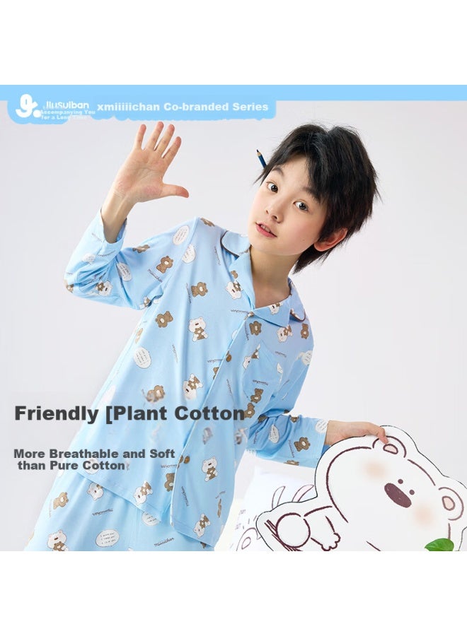 Long time companion Longevity Companion [Miiiiichan Collaboration] Boys' Cartoon Thin Spring And Summer Cardigan Home Wear Set - Image 1