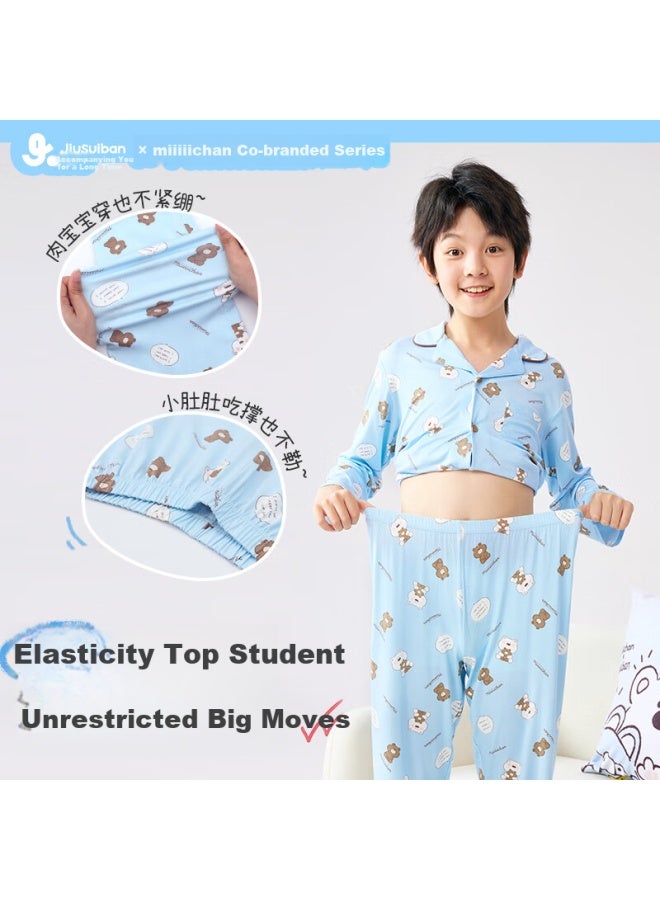 Long time companion Longevity Companion [Miiiiichan Collaboration] Boys' Cartoon Thin Spring And Summer Cardigan Home Wear Set - Image 5