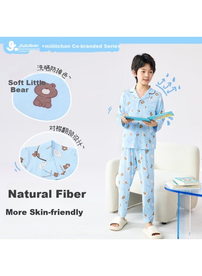 Long time companion Longevity Companion [Miiiiichan Collaboration] Boys' Cartoon Thin Spring And Summer Cardigan Home Wear Set - Image 3