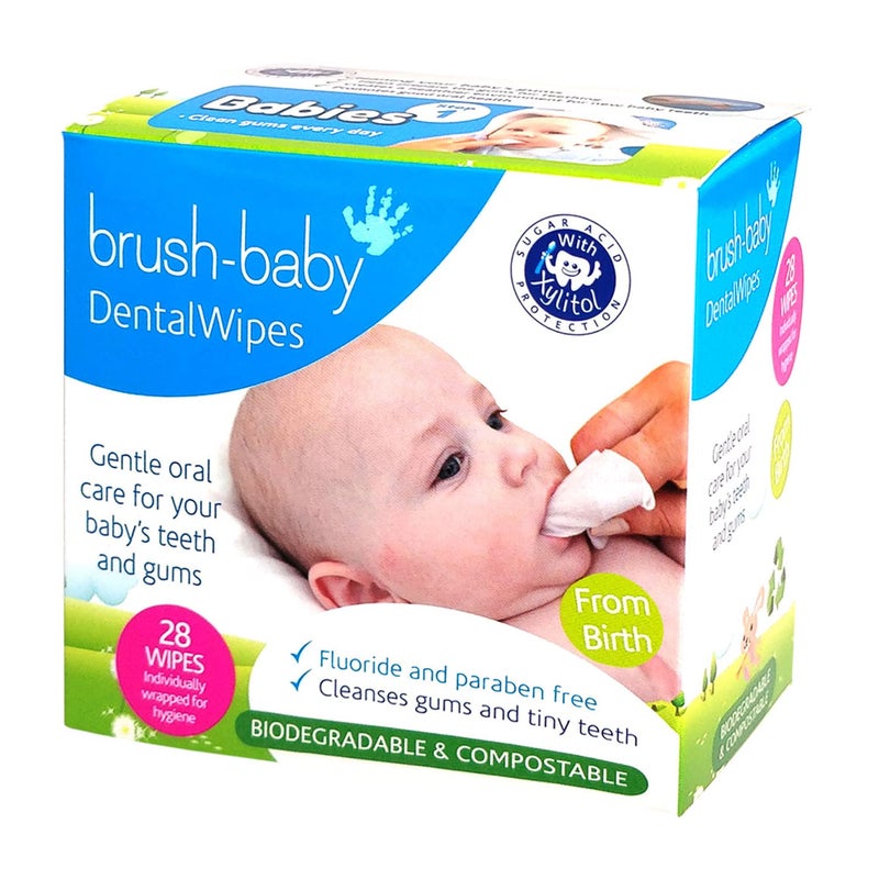 brush-baby Brush Baby Teething Relief Dental Wipes for Ages 0-Toddler - Naturally Eliminate Teething Pain, Prevent Tooth Decay and Sour Milk Breath - 28 Finger Wipes - Image 1