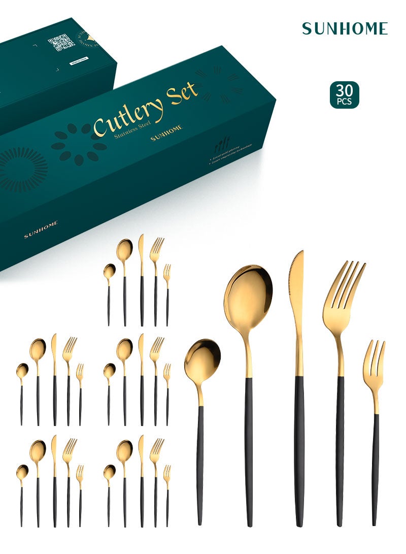 صن هوم Sunhome 30 قطعة خدمة Silverware Set Service لـ 6 ، مجموعة أدوات أدوات أدوات أدوات مقاومة لل - Image 1