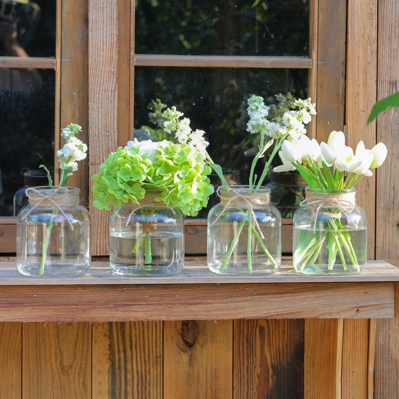 Houmury Glass Vases for Centerpieces Set of 4 Farmhouse 6 Inch Clear Large Vase Utensils Holder with Twine Ties Home Decor for Wedding Living Room Dining Table Office (4) - Image 3