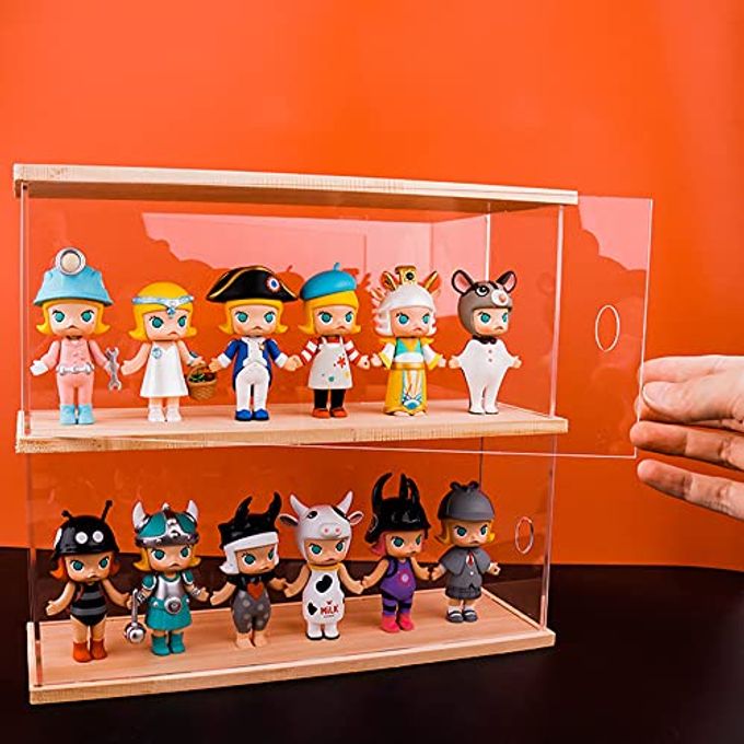 Nynelly 2-Level Clear Acrylic Display Case, Dustproof Showcase for Collection Bricks Blocks Toys Models Minifigures Building, Removable,Walnut - Image 3