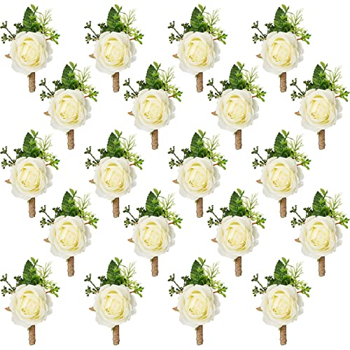 Sherr 36 Pcs Wedding White Rose Boutonnieres for Men Wedding Groomsmen Good Men Artificial Corsage Groom Boutonniere - Image 1