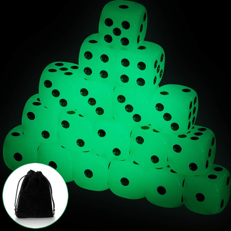 Sumind 18 Pieces Glow in The Dark Dice Luminous Dices 6 Sided Dice with Black Velvet Pouches for Board Activity Casino Theme Party Favors - Image 3