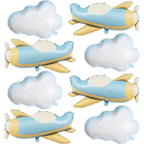 KHC-KHF AirplaneBalloons CloudBalloon 8PCS 31in Matte Airplane Foil Balloon 30in Cloud Balloons Birthday Party Baby Shower Wedding Graduation Travel Decoration - Image 1