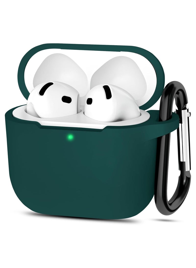Generic - Silicone Case For AirPods 4, Anti-Shock, Anti-Drop, Anti-Dust, Visible LED Light, Protective Cover with Keychain and Lanyard Compatible With AirPods 4th Generation 2024 (Dark Green) - Image 1