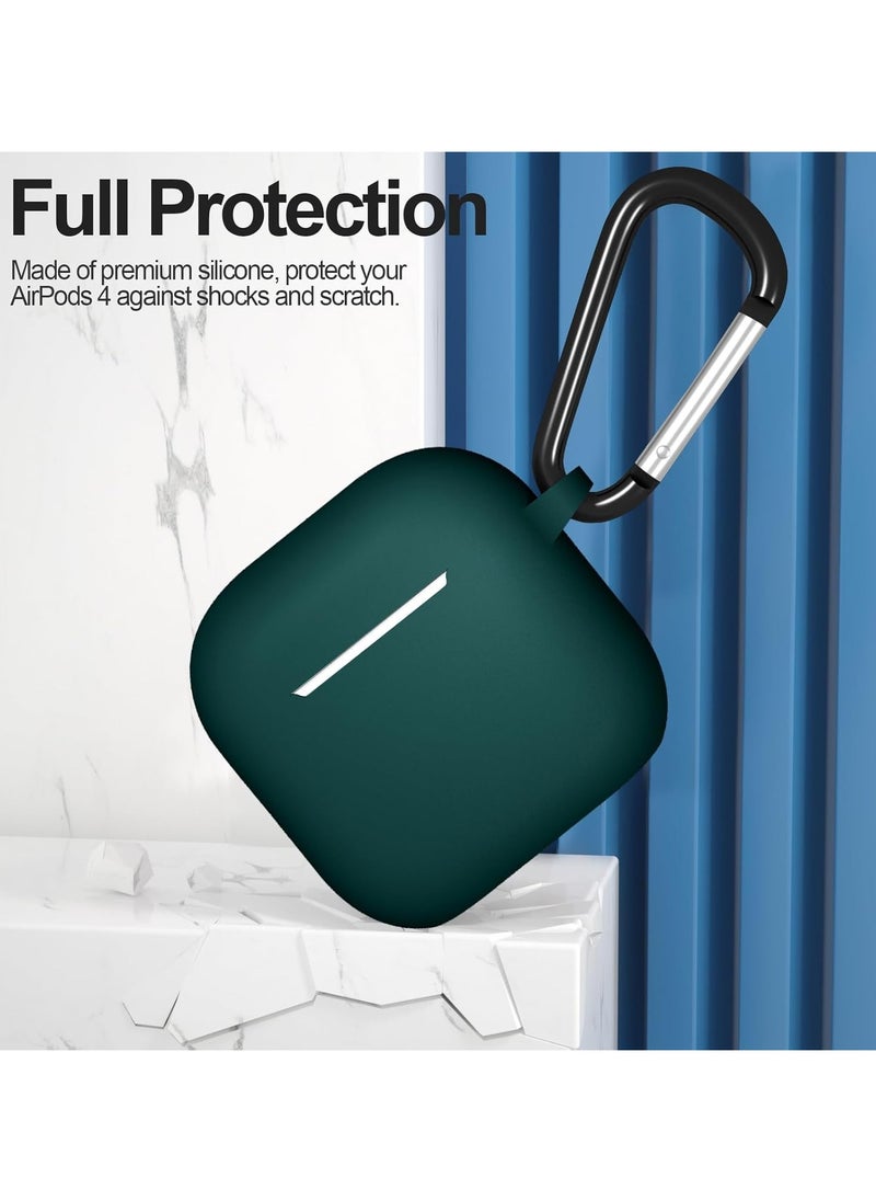 Generic - Silicone Case For AirPods 4, Anti-Shock, Anti-Drop, Anti-Dust, Visible LED Light, Protective Cover with Keychain and Lanyard Compatible With AirPods 4th Generation 2024 (Dark Green) - Image 1