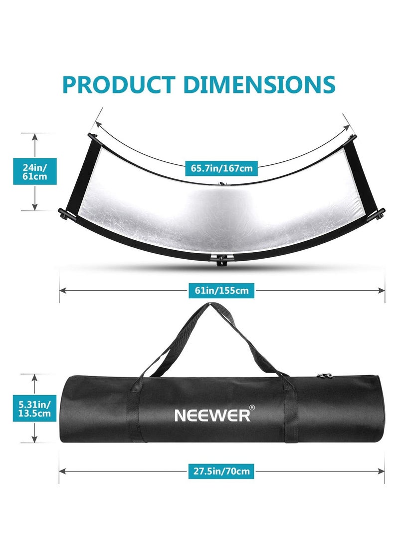 Neewer Clamshell Light Reflector Diffuser with Carrying Bag, 66”×24”/155x61cm Photography Curved Lighting Reflector for Photo Studio Photography, Black/White/Gold/Silver Colors (Stand Not Included) - Image 2