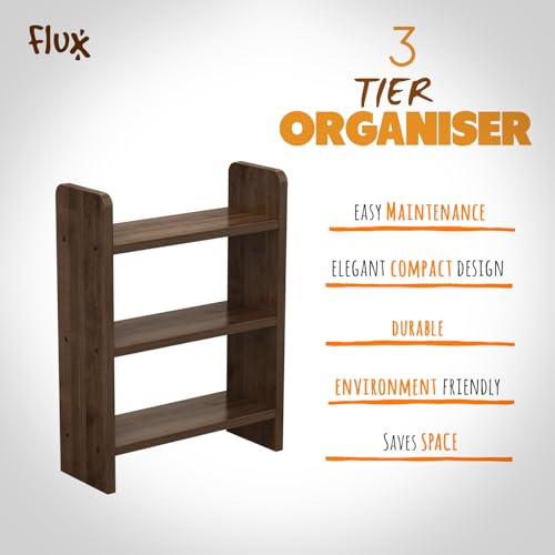 flux 3-Tier Wooden Shelf Rack, Multipurpose Organizer with Laminate Finish, Compact 56x15x40 cm, Mobile Particle Board Storage for Kitchen, Living Room, Office, Brown - Image 4