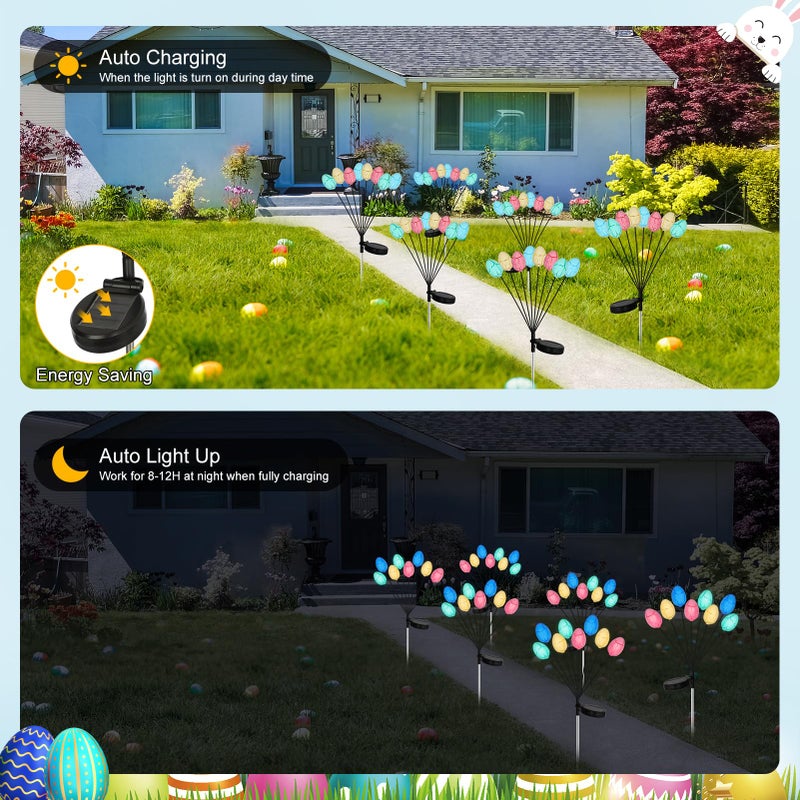 echosari 4 Pack Solar Easter Egg Lights, Colorful Garden Swaying Firefly Light Outdoor Easter Lights Waterproof Solar Stake Light for Pathway Landscape Lawn Yard Porch Patio Spring Easter Decoration - Image 5