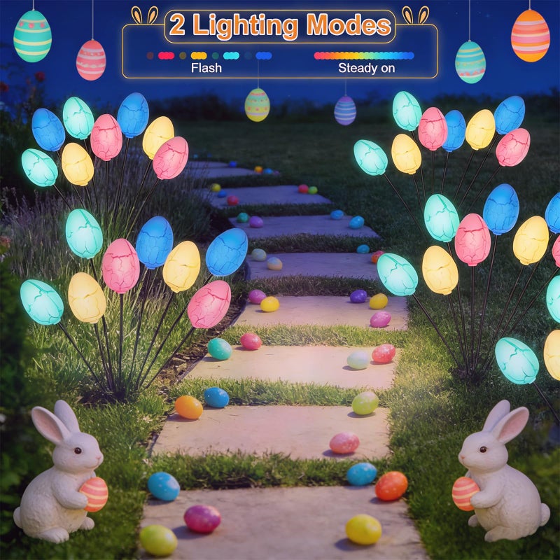 echosari 4 Pack Solar Easter Egg Lights, Colorful Garden Swaying Firefly Light Outdoor Easter Lights Waterproof Solar Stake Light for Pathway Landscape Lawn Yard Porch Patio Spring Easter Decoration - Image 3