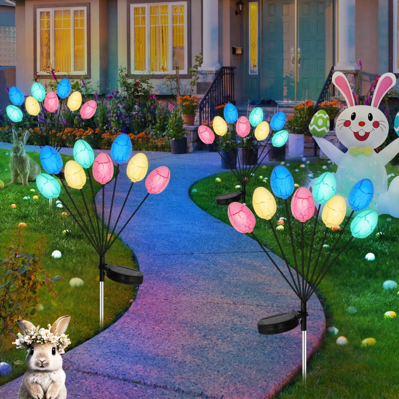 echosari 4 Pack Solar Easter Egg Lights, Colorful Garden Swaying Firefly Light Outdoor Easter Lights Waterproof Solar Stake Light for Pathway Landscape Lawn Yard Porch Patio Spring Easter Decoration - Image 1