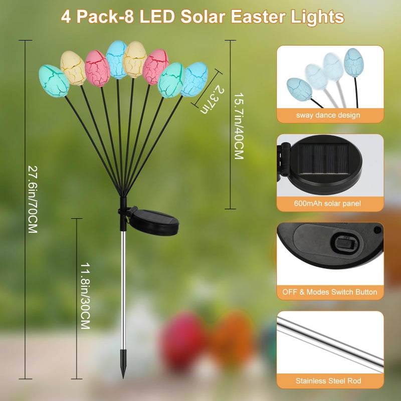echosari 4 Pack Solar Easter Egg Lights, Colorful Garden Swaying Firefly Light Outdoor Easter Lights Waterproof Solar Stake Light for Pathway Landscape Lawn Yard Porch Patio Spring Easter Decoration - Image 2