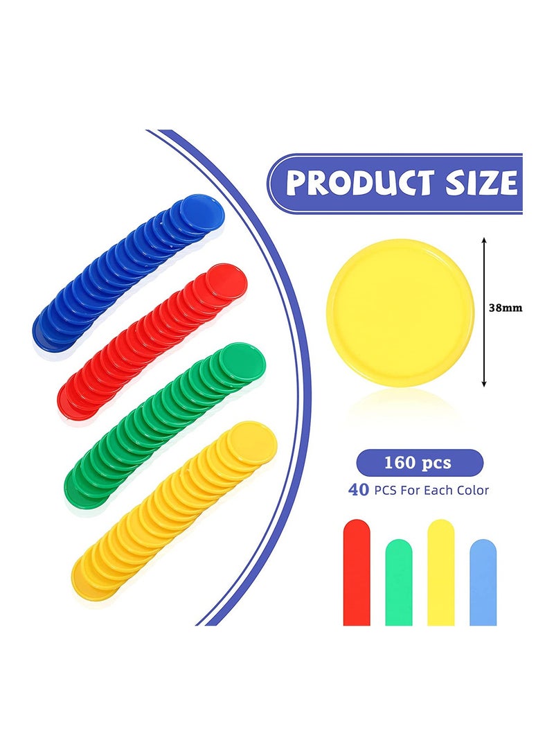 KASTWAVE Round Chips Learning Toys 160 Pcs/Set 4 Color Round Chips Counting Numbers Teaching for Crafts Decoration Plastic Counting Chips for Math - Image 5