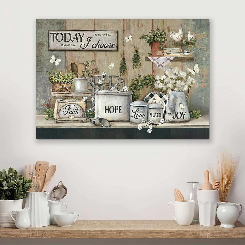 exroozy Rustic Kitchen Wall Art Farmhouse Kitchen Pictures Wall Decor Country Kitchen Painting Prints Farm Positive Quotes Framed Artwork Ready to Hang 16"x20" - Image 3