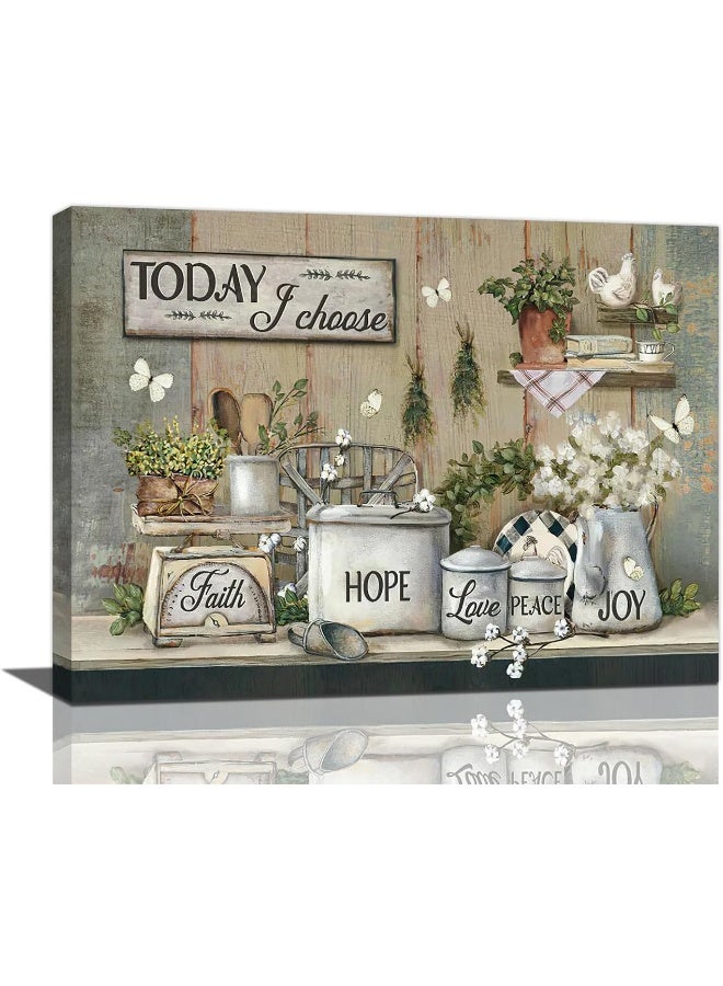 exroozy Rustic Kitchen Wall Art Farmhouse Kitchen Pictures Wall Decor Country Kitchen Painting Prints Farm Positive Quotes Framed Artwork Ready to Hang 16"x20" - Image 1