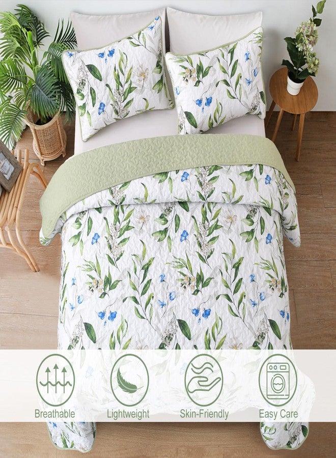 Anibedding Sage Green Botanical Quilt Set Queen,3 Pieces Floral Bedspread Reversible Lightweight Bedding Set with 2 Pillowcases for All Season(Sage Green,96"x90") - Image 2