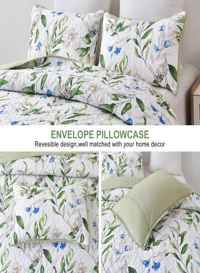 Anibedding Sage Green Botanical Quilt Set Queen,3 Pieces Floral Bedspread Reversible Lightweight Bedding Set with 2 Pillowcases for All Season(Sage Green,96"x90") - Image 4