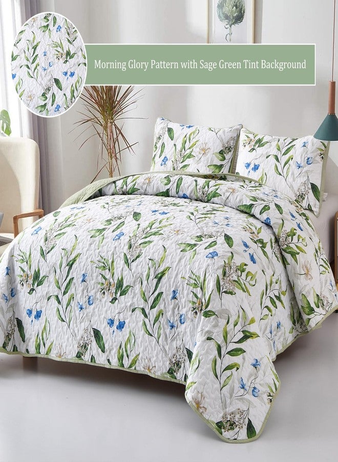Anibedding Sage Green Botanical Quilt Set Queen,3 Pieces Floral Bedspread Reversible Lightweight Bedding Set with 2 Pillowcases for All Season(Sage Green,96"x90") - Image 3