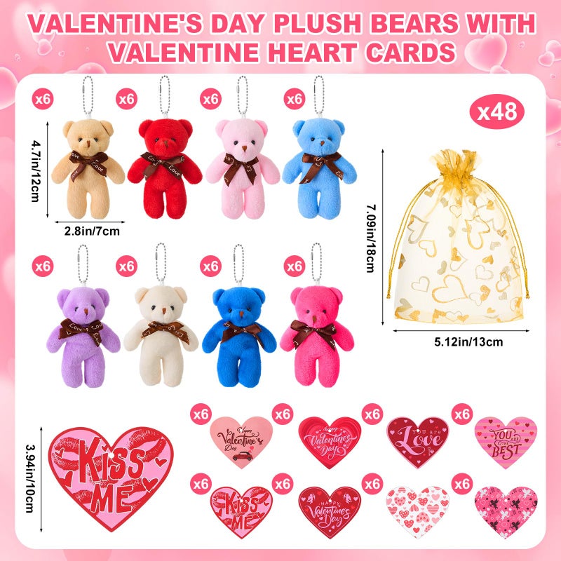 Kenning 144 Pcs Valentine's Day Gift Mini Bears with Heart Cards and Organza Bags Bear Stuffed Keychain for Valentine's Party Favor Supplies Exchange Game Prizes - Image 2