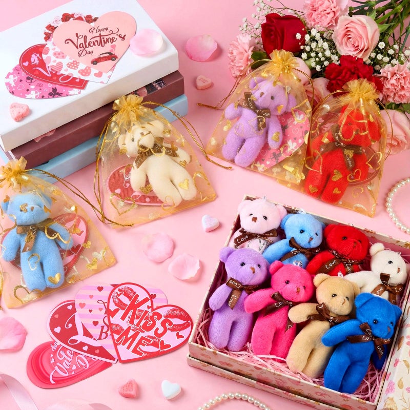 Kenning 144 Pcs Valentine's Day Gift Mini Bears with Heart Cards and Organza Bags Bear Stuffed Keychain for Valentine's Party Favor Supplies Exchange Game Prizes - Image 3