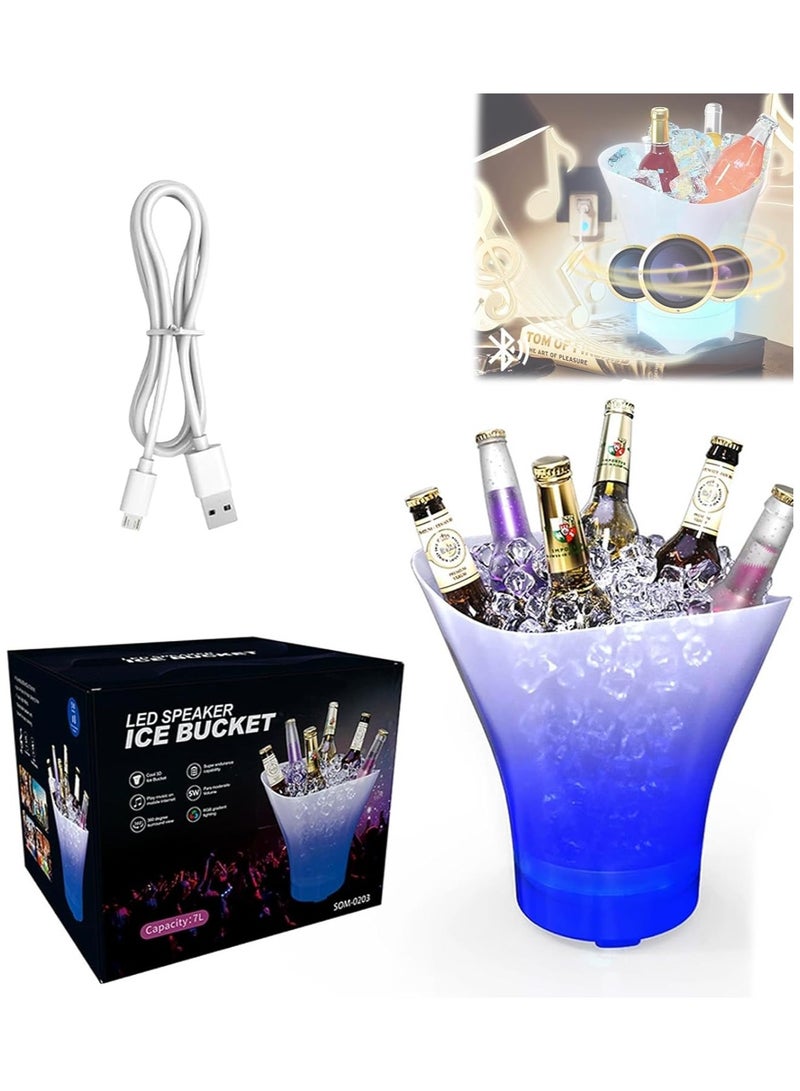 كيمايا دلو ثلج LED، دلو ثلج LED مع مكبر صوت بلوتوث، دلو ثلج LED محمول مع مكبر صوت، وعاء مشروبات للحفلات، المنزل، النادي، دلو ثلج مقاوم للماء (7 لتر) - Image 2