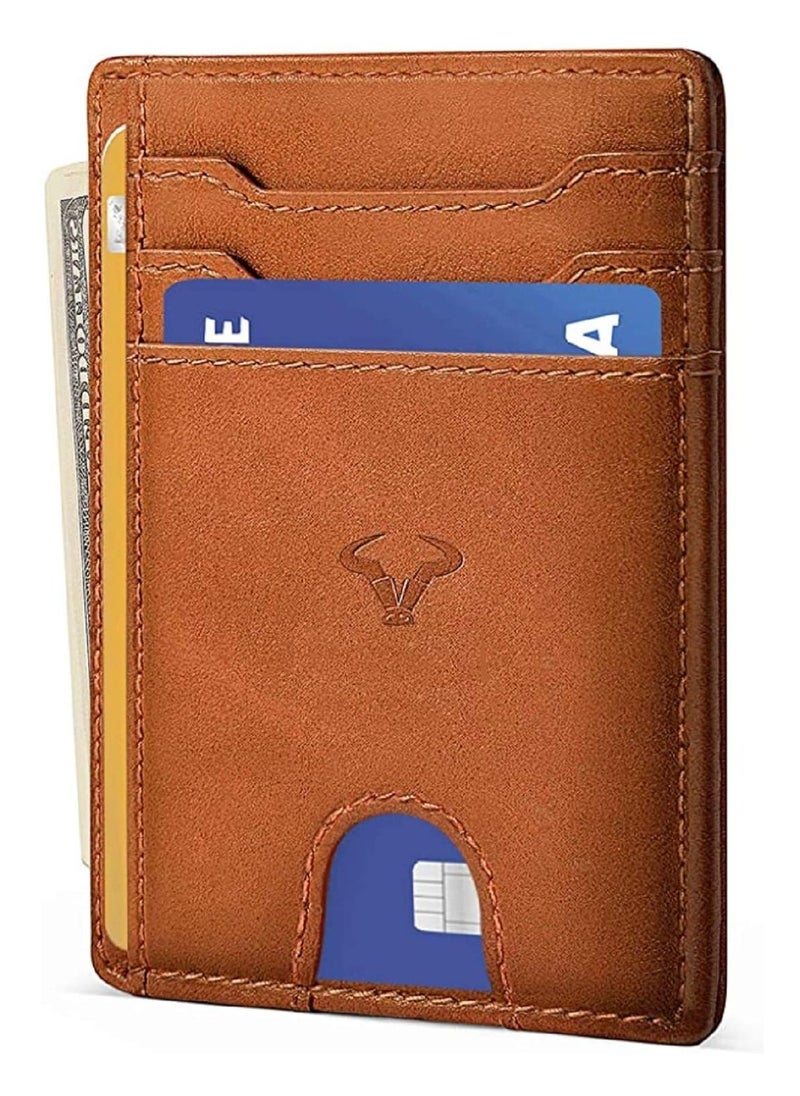 CONTACTS Genuine Leather Slim Wallet RFID Blocking Skinny Minimal Thin Front Pocket Wallet Sleeve Card Holder for Men 7 Card Slots 1 ID Window  - Image 1